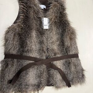 New York & Company Faux Fur Vest in Brown and Taupe